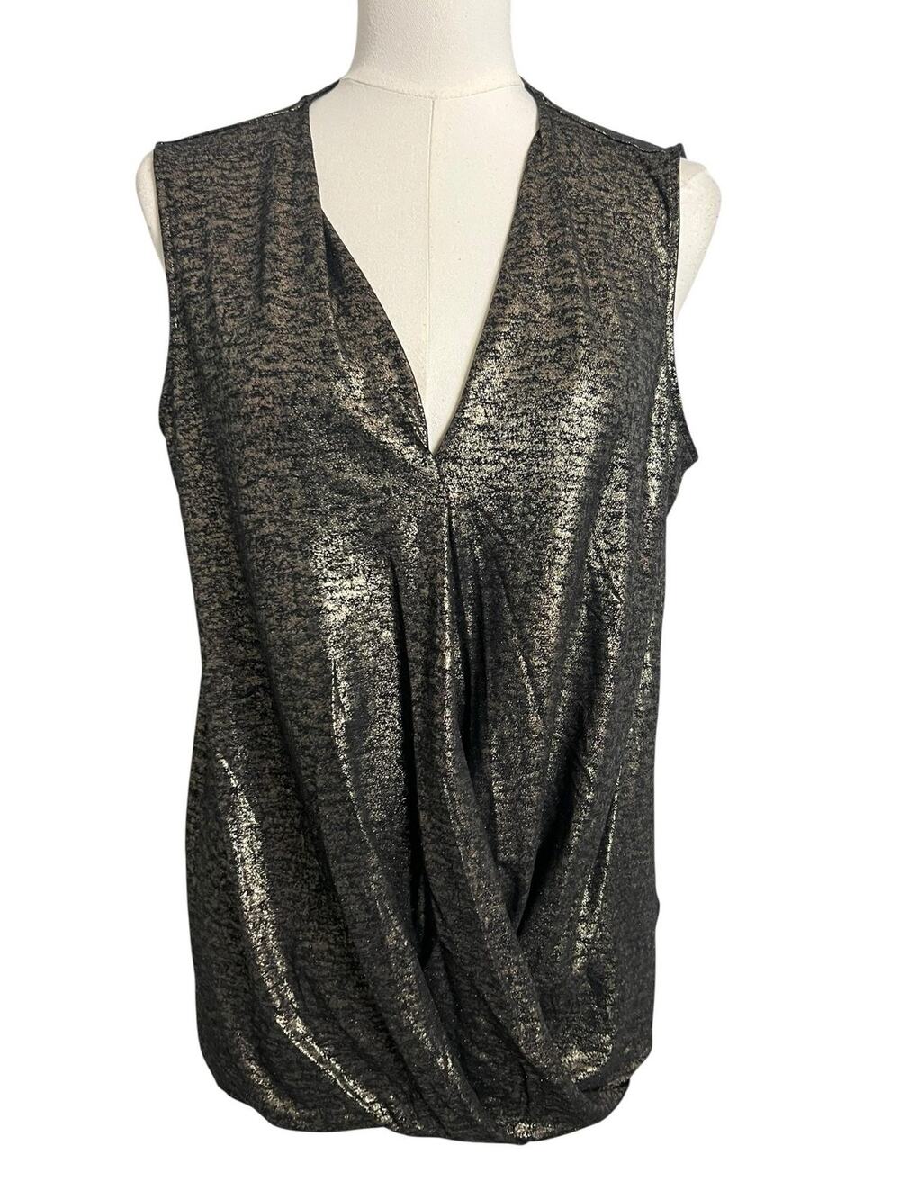 Lisa Rinna Collection Metallic Gold Draped Sleeveless Blouse Top Size Large